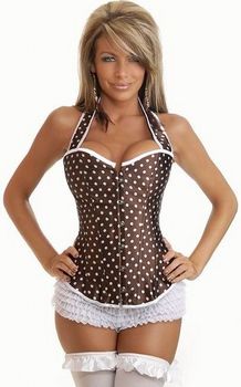 Brown Shiny White-dotted Halter Corset